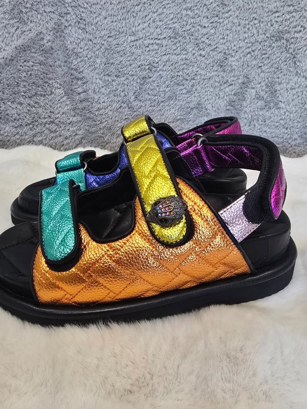 Kurt Geiger London Orson Metallic Leather Sandal Quilted Maximalism Size 36 NEW